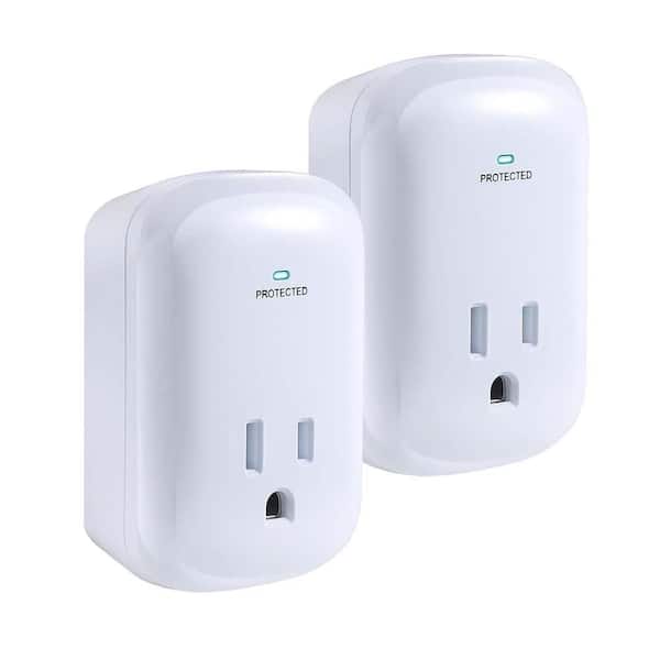 Single Surge Protector Plug ETL Listed Grounded Wall Tap Adapter w/ Indicator Light 2200J 15 Amp 1875-Watt White 2 Pack