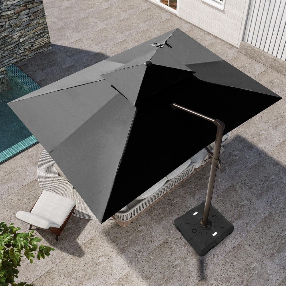 Heavy-Duty 12.5 ft. x 10 ft. Double-Top 360° Rotation Aluminum Cantilever Patio Umbrella in Black and Umbrella Stand price history on PriceWatchPro