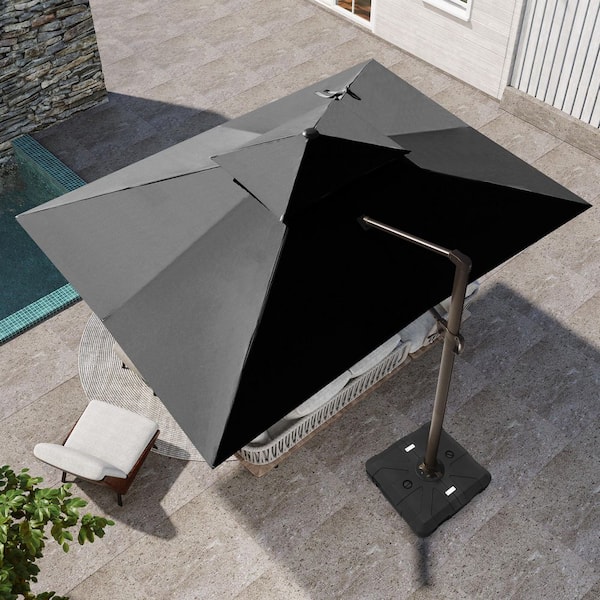 Pellebant Heavy-Duty 12.5 ft. x 10 ft. Double-Top 360° Rotation Aluminum Cantilever Patio Umbrella in Black and Umbrella Stand