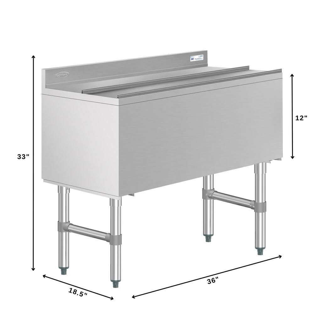 36" Stainless Steel Commercial Underbar Ice Bin with Sliding Lid