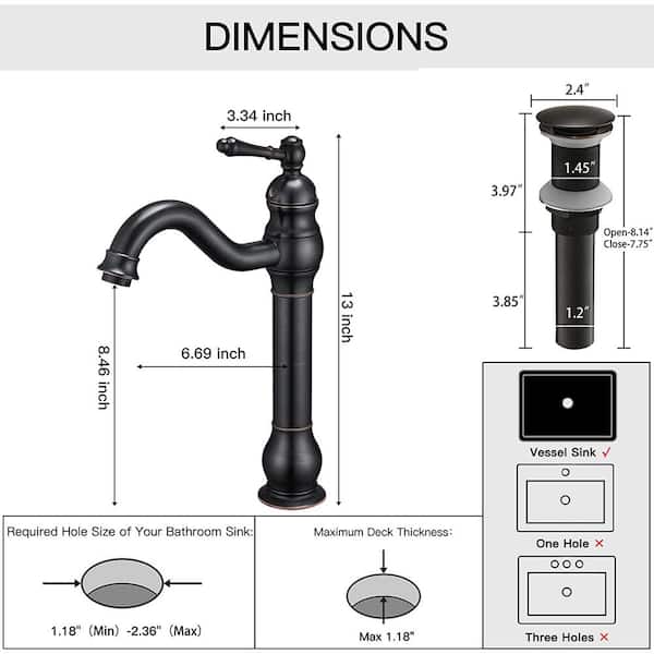 Single Handle Vessel Sink Faucet with Pop Up Drain in Oil Rubbed Bronze