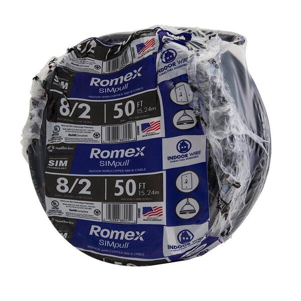 60 Ft 8/2 NM-B Wire With Ground – Non-Metallic Copper Cable – Black Sheath