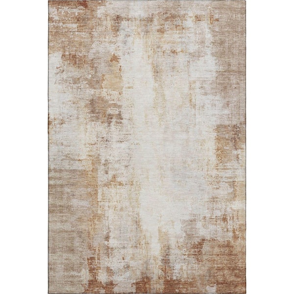 Mayfield Premium Machine Washable Abstract AMF2171 Copper 3 ft. x 5 ft. Area Rug