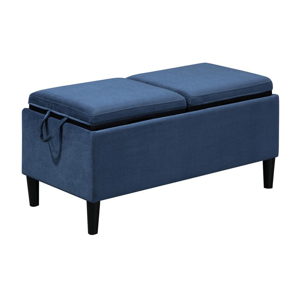 Blue Fabric Storage Ottoman with Reversible Trays