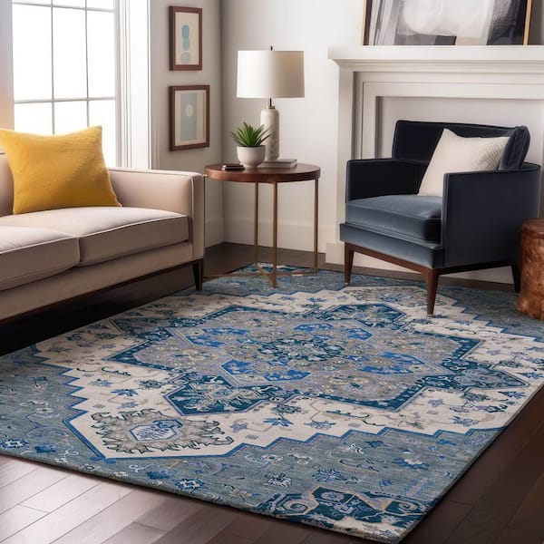 Mayfield Premium Machine Washable Abstract AMF1036 Blue 10 ft. x 14 ft. Area Rug