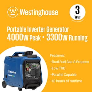 4,000-Watt Gas and Propane Powered Portable Inverter Generator with Remote Electric Start, LED Data Center