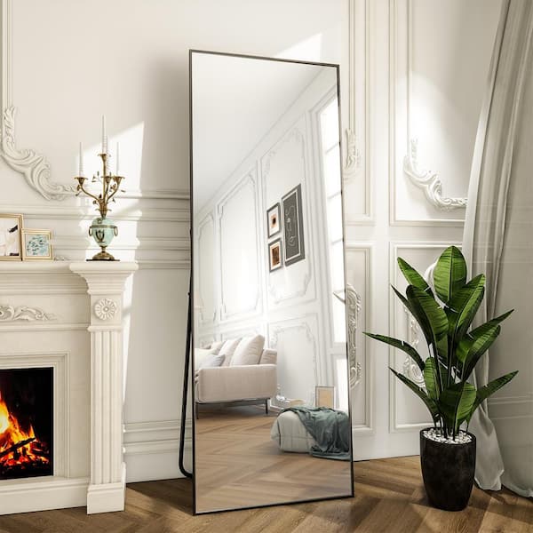 XRAMFY 26 in. W x 71 in. H Rectangular Classic Black Aluminum Alloy Framed Full Length Mirror Standing Floor Mirror
