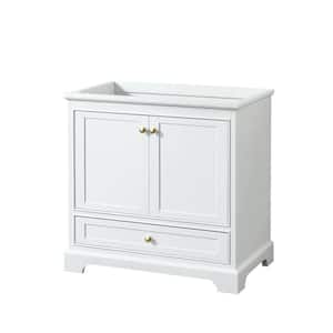 Deborah 35.25 in. W x 21.5 in. D x 34.25 in. H Bath Vanity Cabinet without Top in White with Brushed Gold Trim