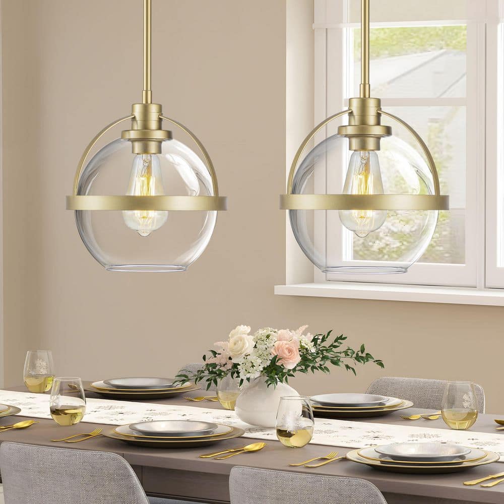 (Set of 2) 1-Light Gold Modern Globe Clear Glass Hanging Pendant Light price history on PriceWatchPro