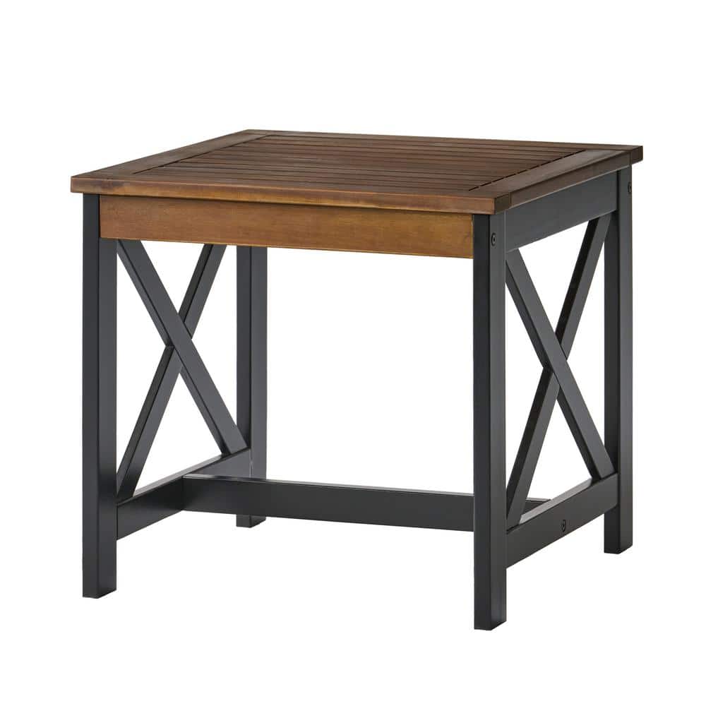 Black Brown 20 in. Square Acacia Wood Outdoor Side Table, Farmhouse End ...