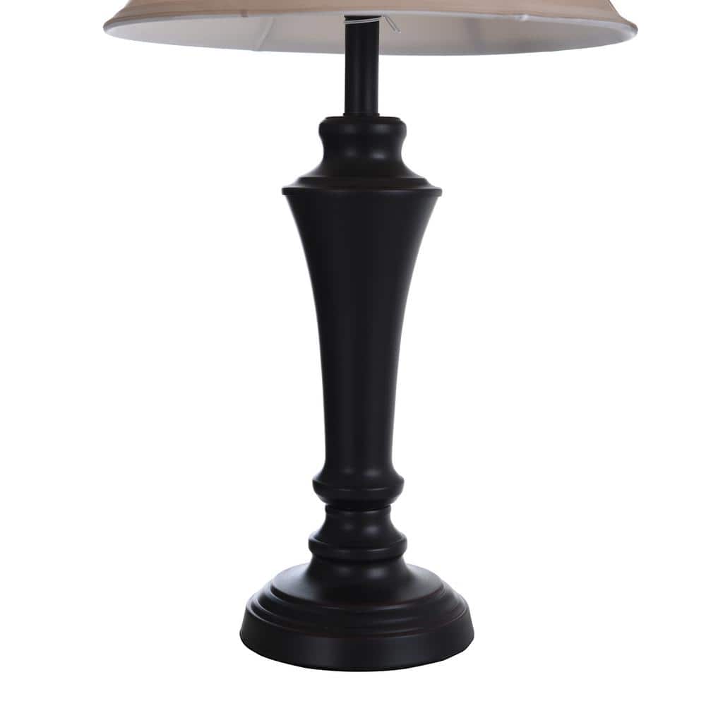 Bronze Wood Finish Taupe Fabric Shade Lamp Trio Set