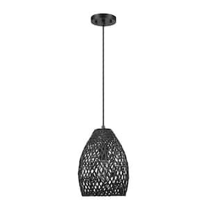 Kora 1-Light Matte Black Shaded Pendant Light with Black Twine Shade