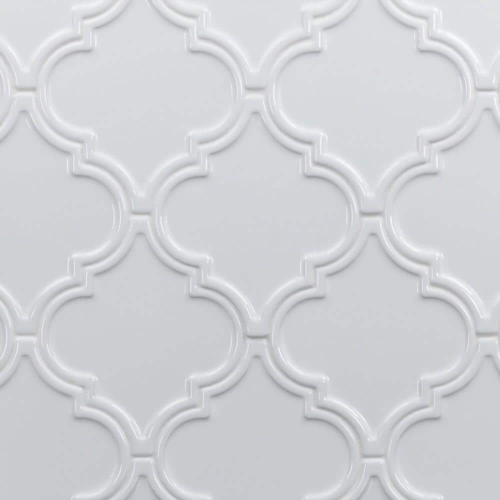 Labyrinth Pure White Polished Ceramic Arabesque Tile