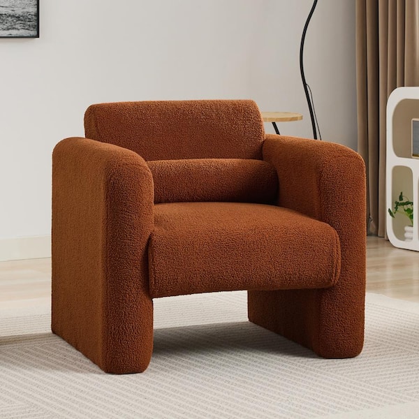 Harper & Bright Designs Burnt Orange Lambskin Sherpa Fabric Upholstered Arm Chair, Accent Chair with Lumber Pillow for Living Room, Guest Room