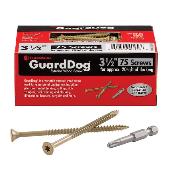 FastenMaster Guard Dog Exterior Deck Screws for Treated Lumber – 3-1/2 inch flat head wood screws (75 Pack)