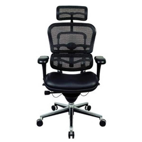 HomeRoots Zabrina Leather Swivel Office Chair in Black with Nonadjustable Arms