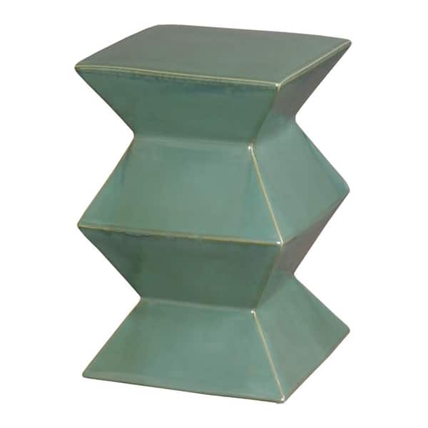 Emissary Zigzag 18 in. H Green Square Ceramic Garden Stool