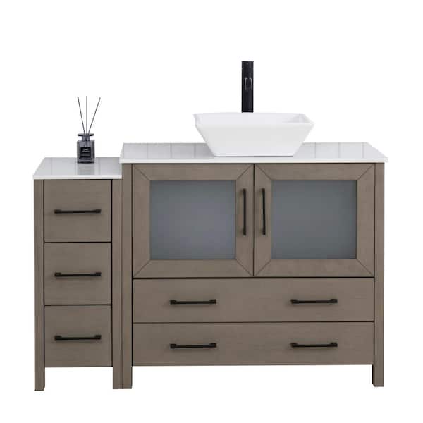 48 in. W Single Basin Driftwood Gray Bath Vanity with White Engineered Marble Top and Mirror