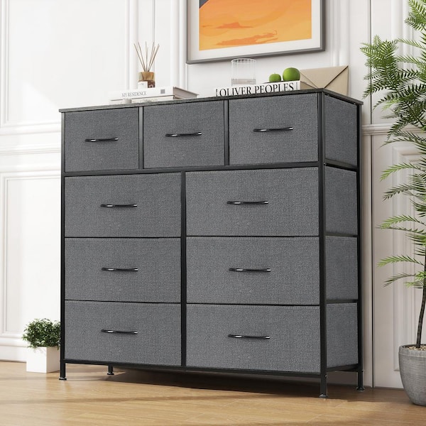 Wonder Comfort Gray 9-Drawer 11.8 in. W Chest of Drawers Fabric Storage Tower with Steel Frame, Wooden Top