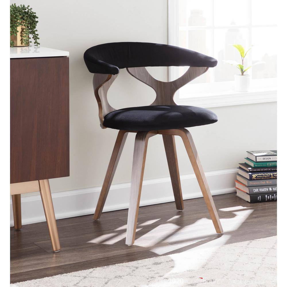 Black Velvet Upholstered Side Chair with Swivel Seat