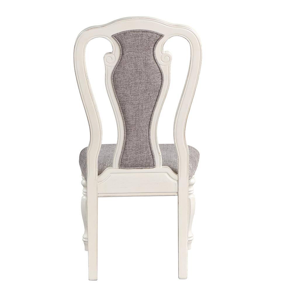 Florian Gray Fabric and Antique White Finish Slat Back Side Chair