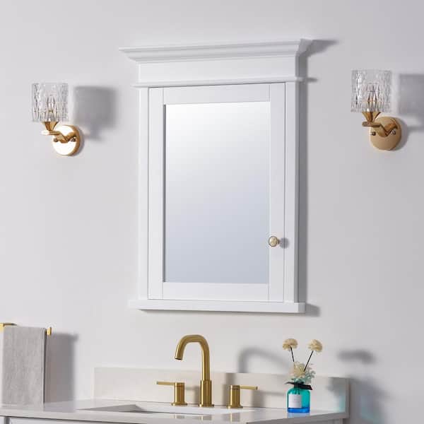 26 in. W x 32 in. H Rectangular White Solid Wood Framed Recessed Mount Soft Close Door Medicine Cabinet with Mirror