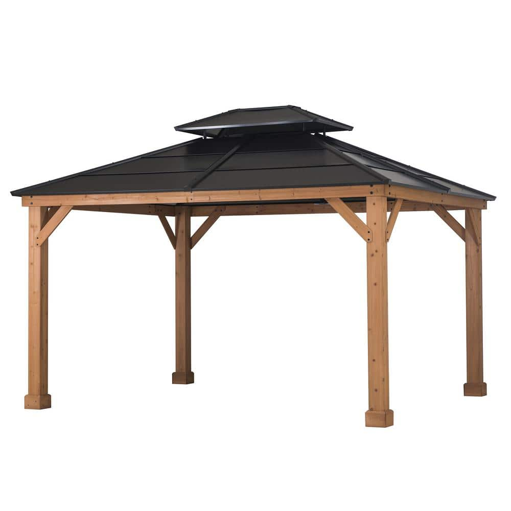 Sunjoy 11 Ft X 13 Ft Cedar Frame Hard Top Gazebo A102001102 The