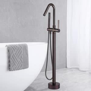 Single-Handle High Arch Floor Mount Freestanding Tub Faucet Bathtub Filler with Hand Shower in Oil Rubbed Bronze