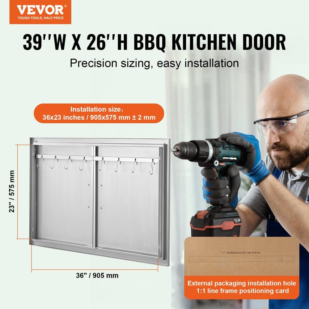 Stainless Steel Double BBQ Access Door with Hooks