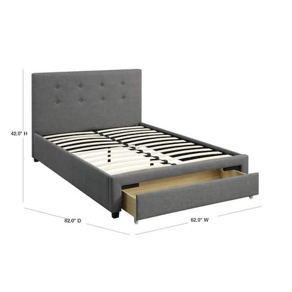 Gray Upholstered Wooden Queen Bed, Wood Bed With Tufted Headboard