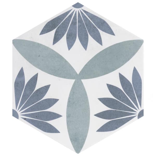 Coco Hex Camellia Blue 7 in. x 8 in. Porcelain Floor and Wall Take Home Tile Sample