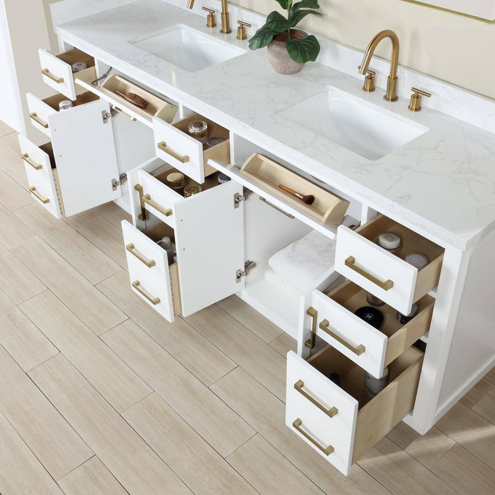Gavino 84" White Wood Vanity with Composite Stone Top and Mirror
