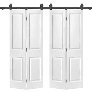 72 in. x 80 in. Hollow Core 2-Panel Primed MDF Composite Double Bi-Fold Barn Doors with Sliding Hardware Kit