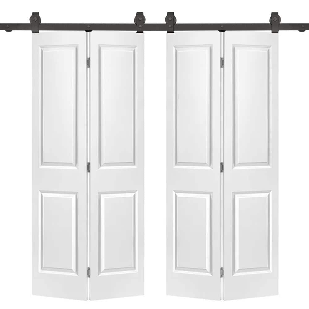 White MDF Composite Double Bi-Fold Barn Doors with Black Hardware