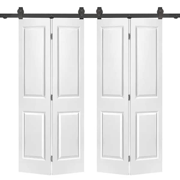 CALHOME 60 in. x 80 in. 2 Panel White Painted MDF Composite Double Bi-Fold Barn Door with Sliding Hardware Kit