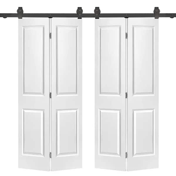 CALHOME 72 in. x 80 in. Hollow Core 2-Panel White MDF Composite Double Bi-Fold Barn Doors with Sliding Hardware Kit
