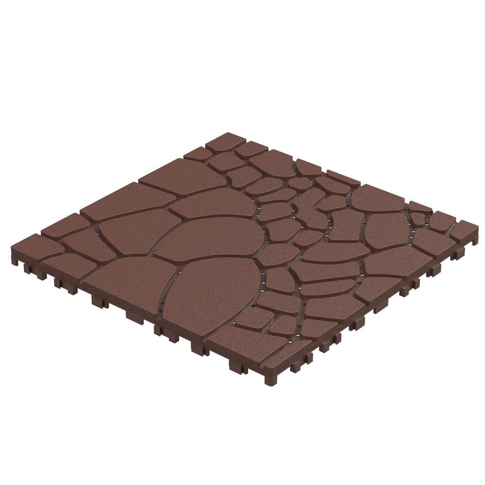 12 in. Stone Texture Patio Deck Tiles, DIY Module Interlocking Decking Tile