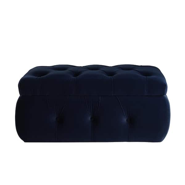 Rustic Manor Jahlil Navy Ottoman Upholstered Velvet 36.4 L x 25 W x 17 H
