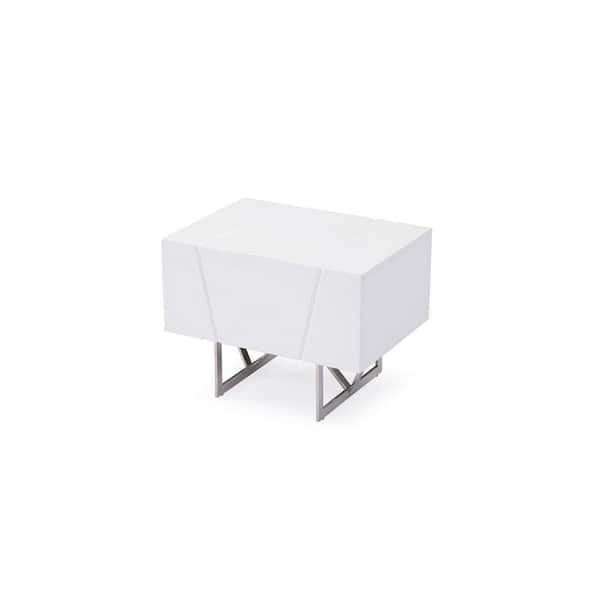 Benjara 26 in. 1-Drawer White Wooden Nightstand