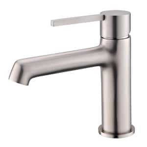 Modern Geometric Single Handle Single Hole Bathroom Faucet in Brushed Nickel