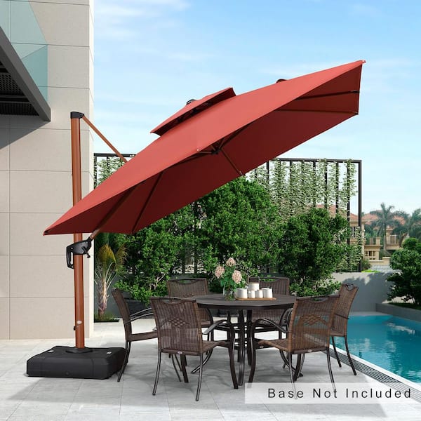 PURPLE LEAF 10 ft. Square All-aluminum 360° Rotation Wood pattern Cantilever Offset Outdoor Patio Umbrella in Brick Red