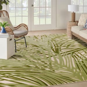 Aloha Ivory Green 10 ft. x 14 ft. Botanical Contemporary Area Rug