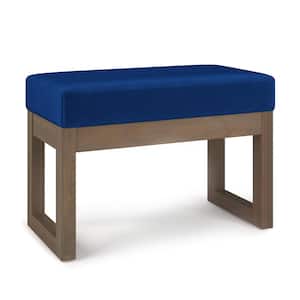 Milltown 26 in. Wide Contemporary Rectangle Footstool Ottoman Bench in Blue Velvet Fabric