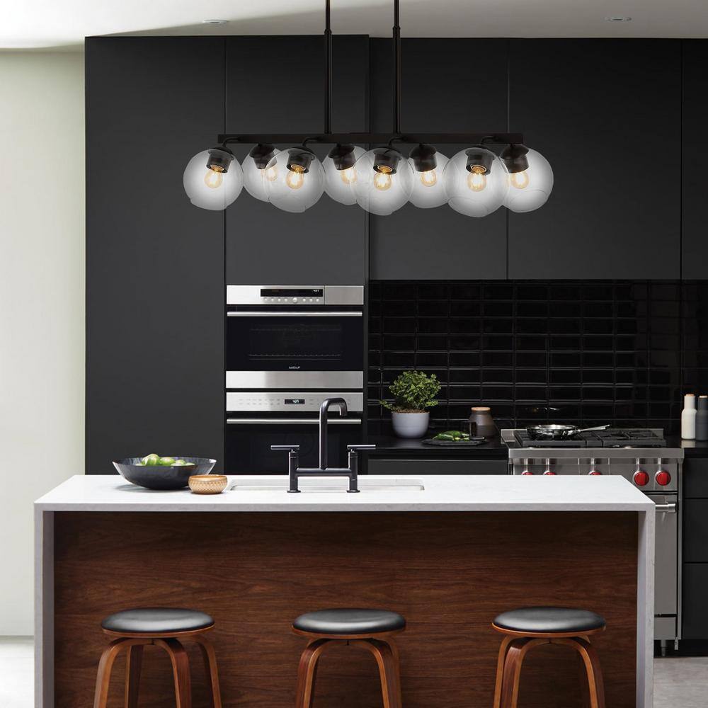 Julian 56.5" Oil-Rubbed Bronze LED Linear Pendant with Clear Glass Globes