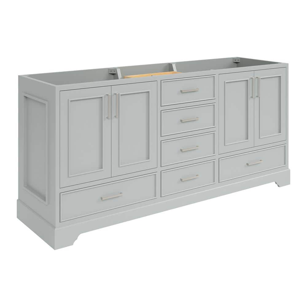 Stafford 73" Grey Double Freestanding Vanity Cabinet with Satin Brass Hardware