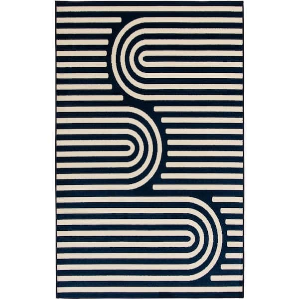 LOOMAKNOTI Tecopa Sedvick Blue 6 ft. 7 in. x 9 ft. 2 in. Geometric Polypropylene Indoor/Outdoor Area Rug