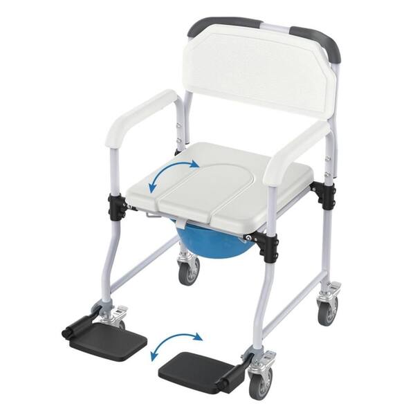 3-in-1 Toilet Safety Commode, Wide Toilet Seat with Locking Swivel Wheels, Lightweight Aluminum Frame, 300 Lbs Support