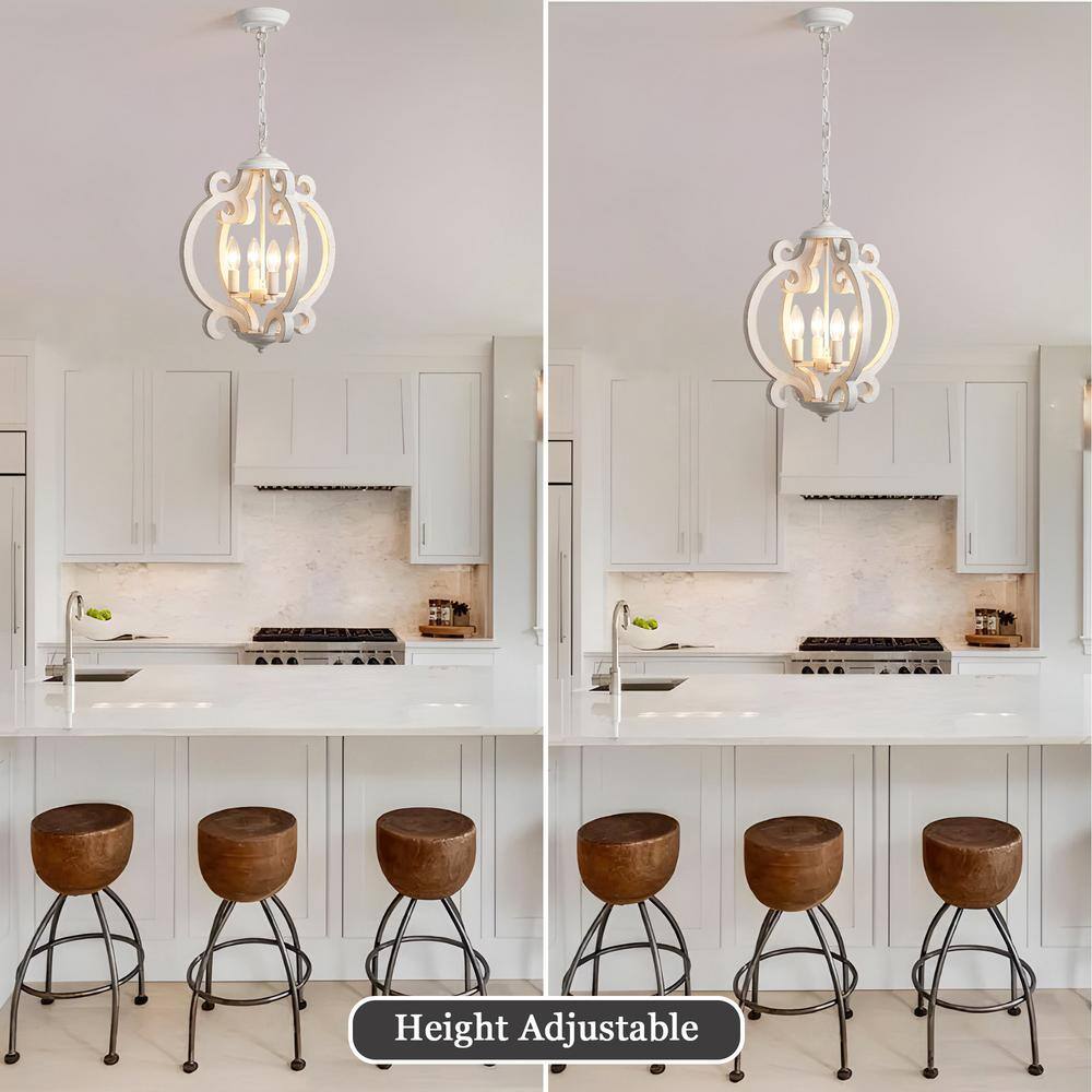 White Distressed Wood French Country Chandelier with Metal Details