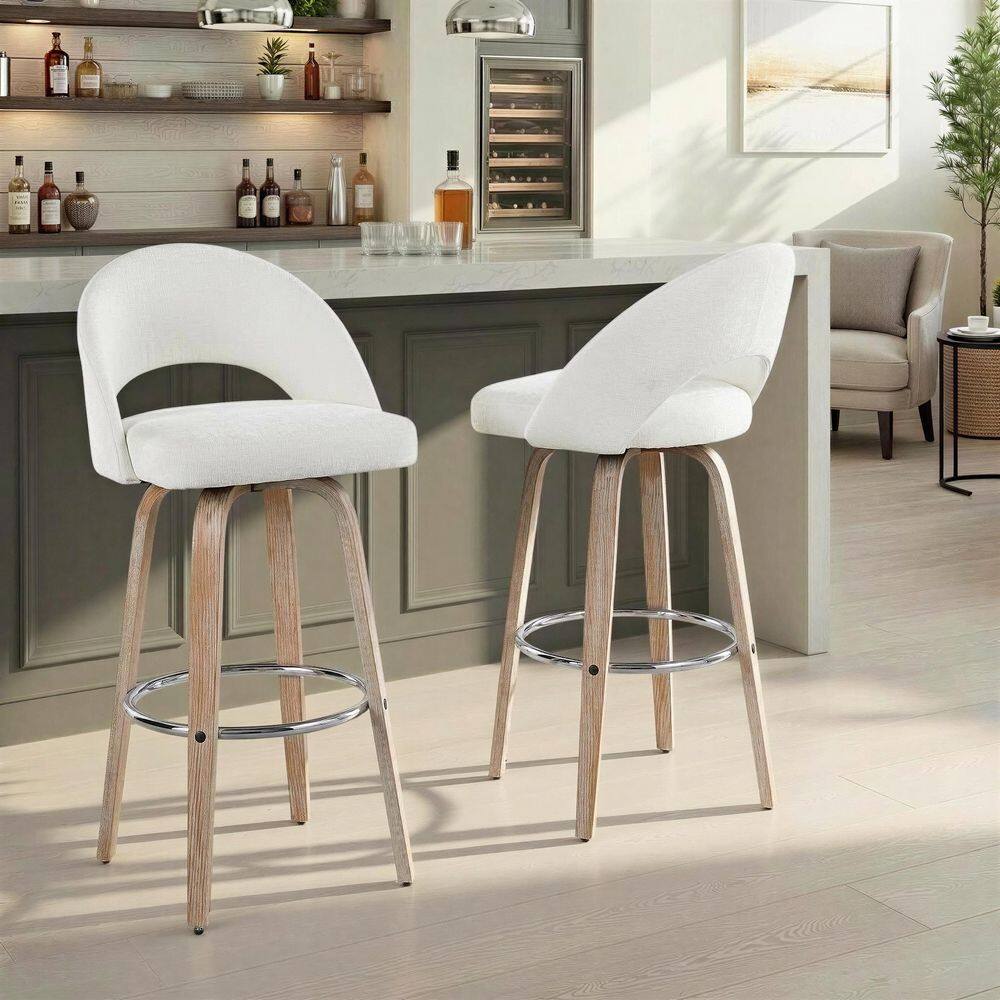 Lumisource Renee Upholstered 42.25 in. Cream Fabric, White Washed
