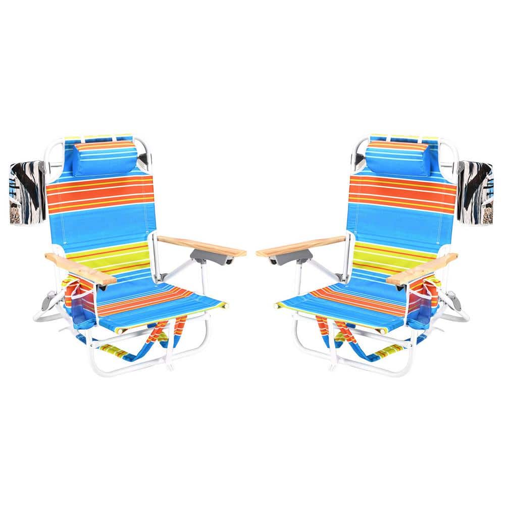 13 in. H 2-Pieces Orange and Blue Stripes Aluminium Folding 5 Position Back